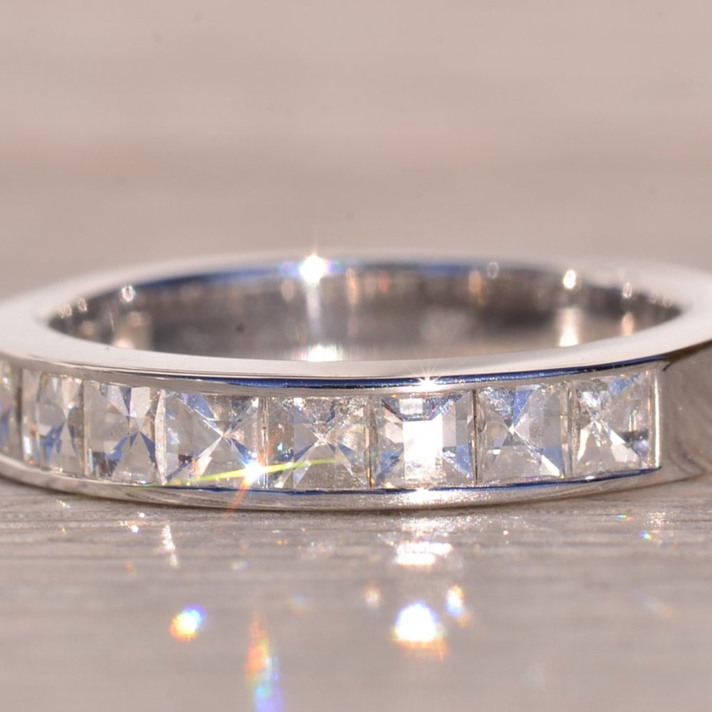 Designer Signed Blaze Cut Natural Diamond Band in White Gold - Picture 2 of 10